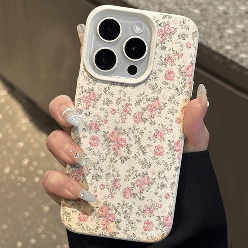 Pink Floral Pattern Anti-Fall Anti-Slip Soft Phone Case For IPhone 17 17Air 11 12 13 14 15 16 Plus 17 Pro Max Cover Case Funda