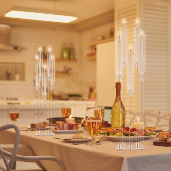 Candelabra Centerpieces, Tall Candelabra, Clear Candle Taper Candlestick Holder, 5 Arm Candlesticks Holder with Acrylic Shade, LED Candle for Wedding