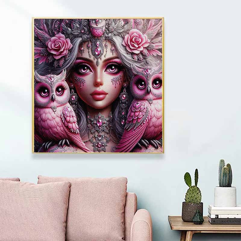 New Arrival 5D DIY Full Circle Diamond Painting "Owl and Goddess" Embroidery Cross Stitch Home Decor Gift