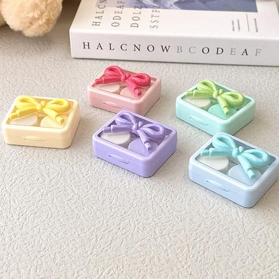 1 Ensemble Mini Boîte à Lentilles de Contact Violet Rose Couleur Bonbon Étui à Lentilles de Contact avec Décoration Nœud pour Femmes Porte-Lentilles Accessoires Lunettes