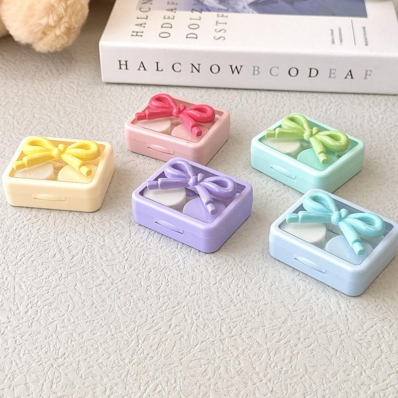 1Set Mini Contact Lenses Box Purple Pink Candy Color Contact Lens Case with Bow Decoration for Women Holder Eyewear Accessories