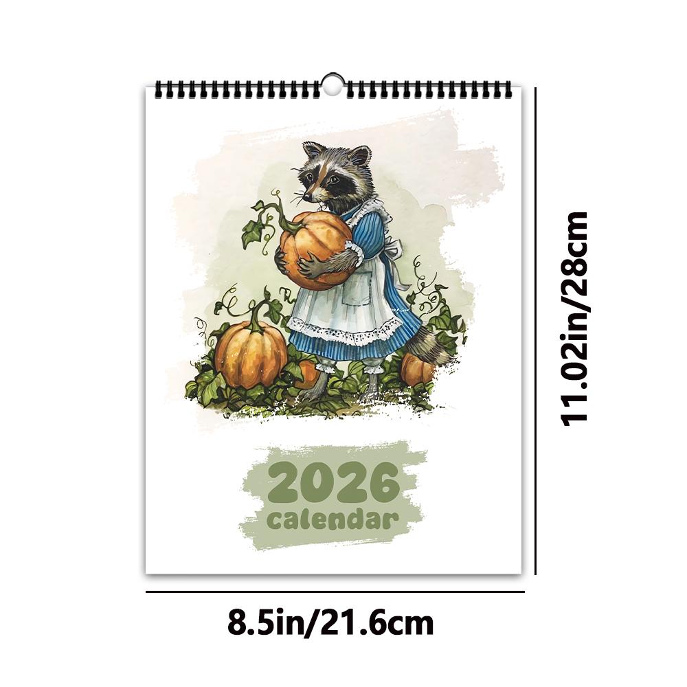 

1 шт. Календарь с животными, нарисованный от руки, на 2026 год, Дизайн с Питером Кроликом и Лисой, 12 уникальных узоров, Настенный месячный планер, Идеальный подарок