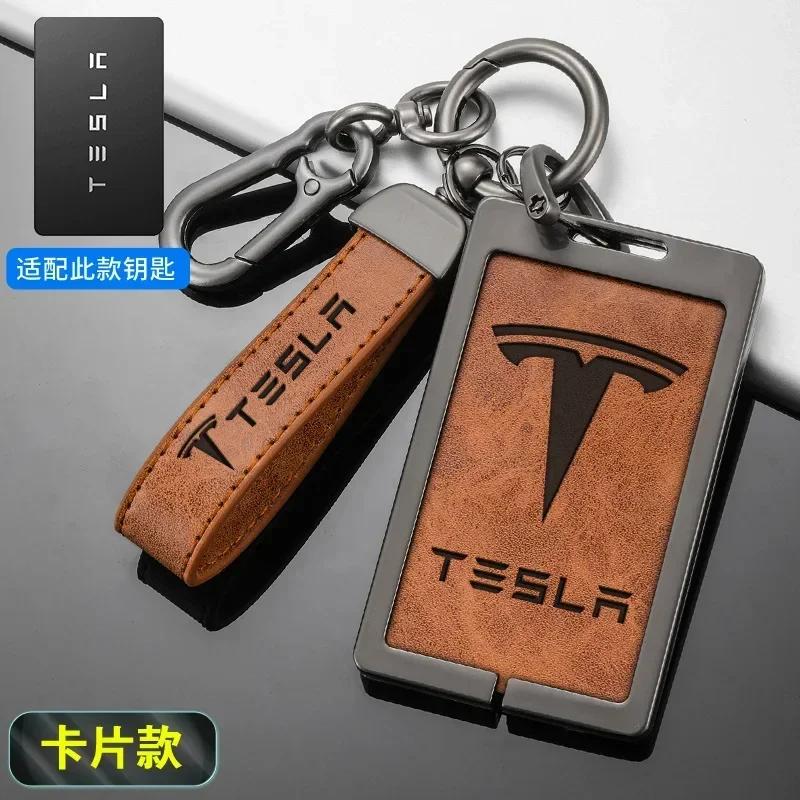 Car Sticker 2025 New Tesla Zinc Alloy Leather Car Smart NFC Card Key Cover Case Protector Shell Fob For Tesla Model 3 S X Y Acce