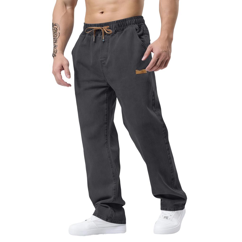 Jeans Classici da Uomo Straight Slim Fit con Vita Elasticizzata per Uomini Anziani