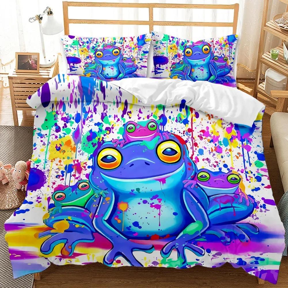 

Постельное белье Пододеяльник с рисунком лягушки King Queen Size Fantasy Galaxy Animal Color Frogs Design Psychedelic Polyester Quilt Cover 70x133cm 2pcs