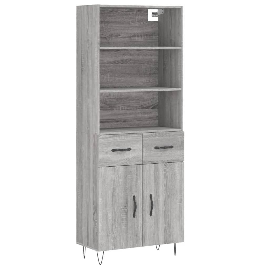 Vidaxl Display Cabinet Gray Sonoma Oak 69.5X34X180Cm Wood-Based Material