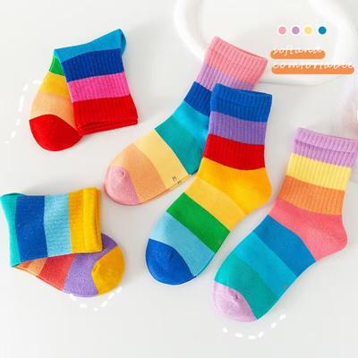 5 Pairs Kids Socks Boys Striped Sock School Children Elastic Socks Spring Autumn Breathable Soft Sock 1-9Years