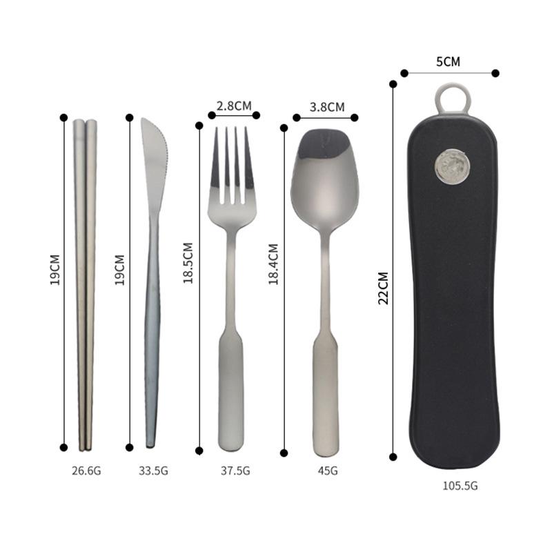 Cuțit, lingură, furculiță și betisoare din oțel inoxidabil cu cutie, set portabil de veselă, tacâmuri pentru studenți și muncitori, veselă pentru picnic