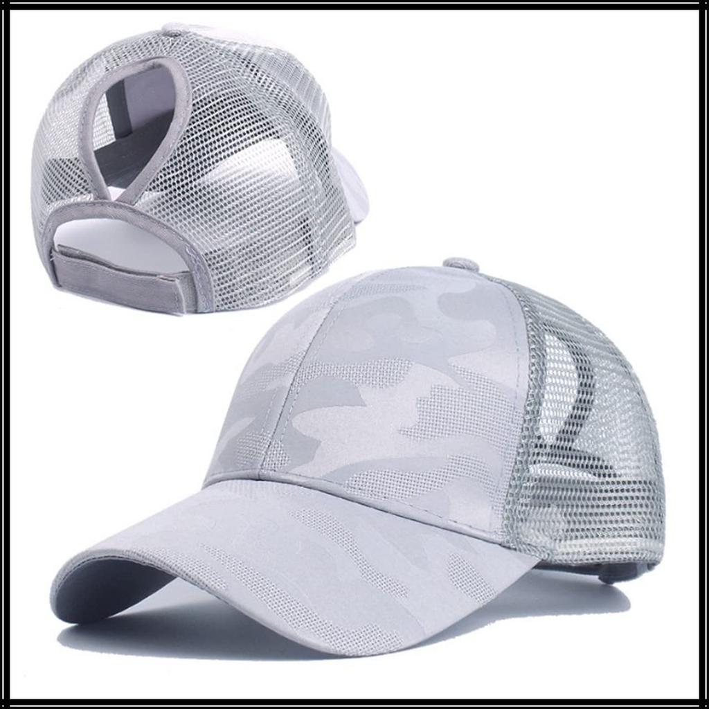 Mesh Camouflage CA621 [White Fang] Cap, Sports, Running, Outdoor, Men's, Women's, (White)
