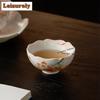 80ml Hand-painted Pink Magnolia Flower Mouth Teacup Luxury Tea Bowl Set Of Cups Tea-tasting Fragrance Cup Jianzhan Master Cups