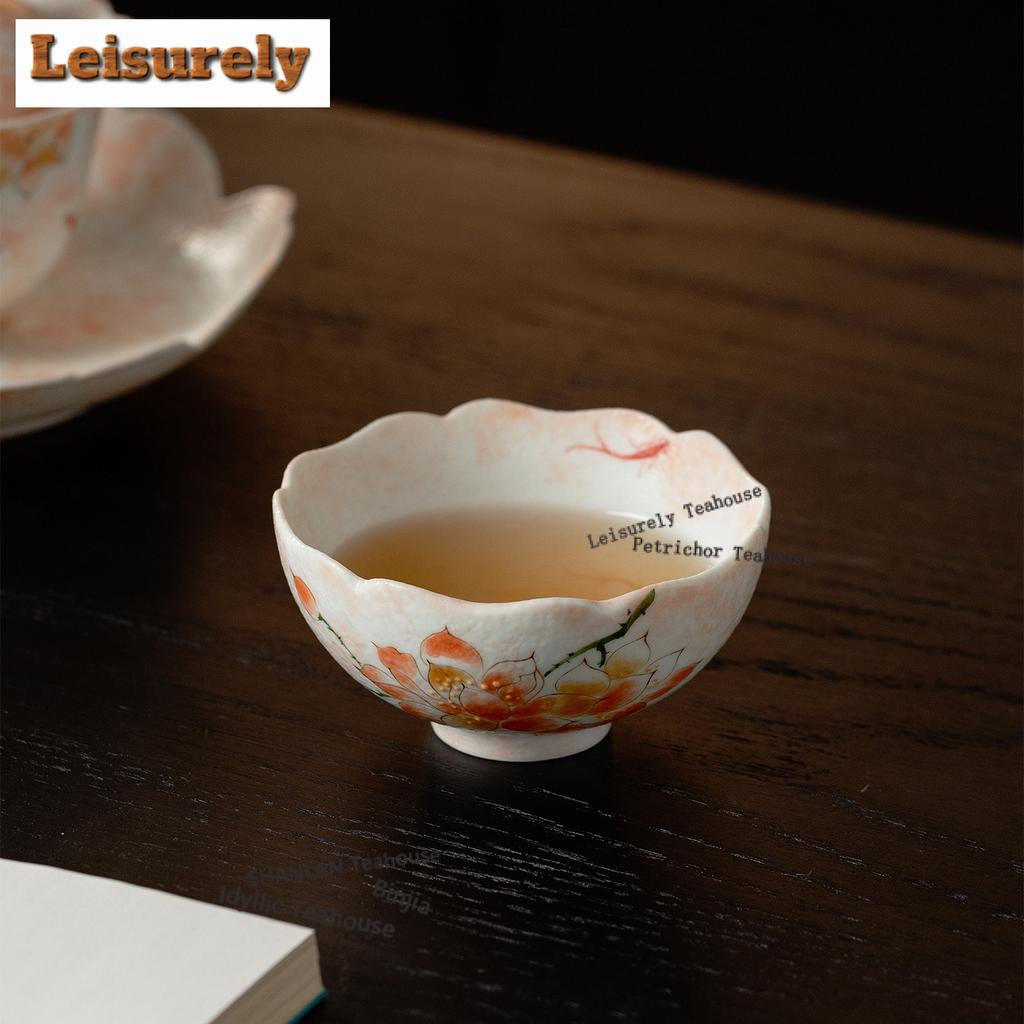80ml Hand-painted Pink Magnolia Flower Mouth Teacup Luxury Tea Bowl Set Of Cups Tea-tasting Fragrance Cup Jianzhan Master Cups