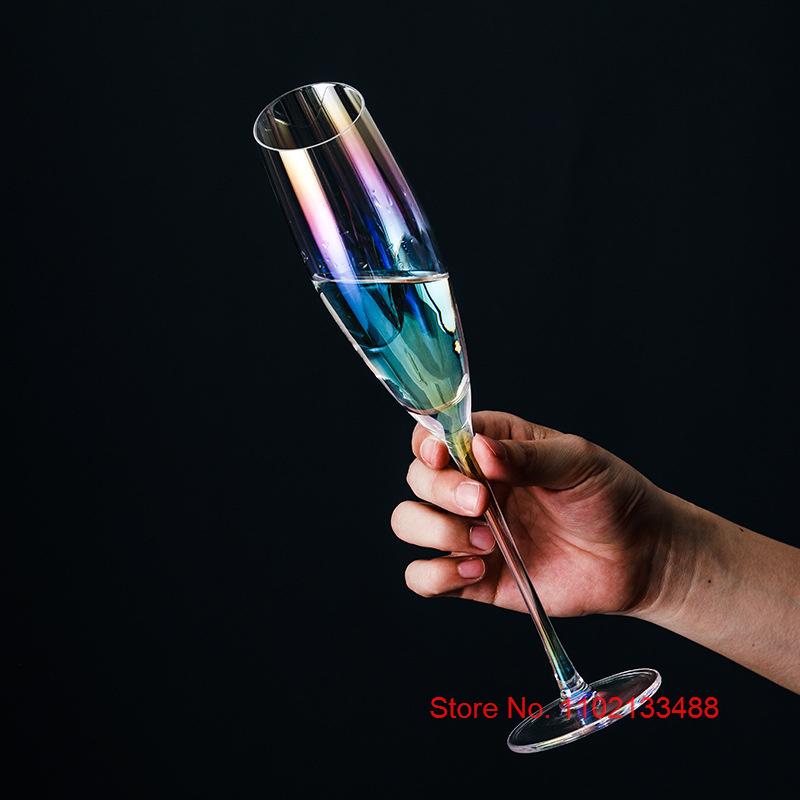 2 Pcs Color Pearl Crystal Wine Glass Wedding Party Glassware Drink Cup Plating Rainbow Oblique Bordeaux Goblet Champagne Flutes