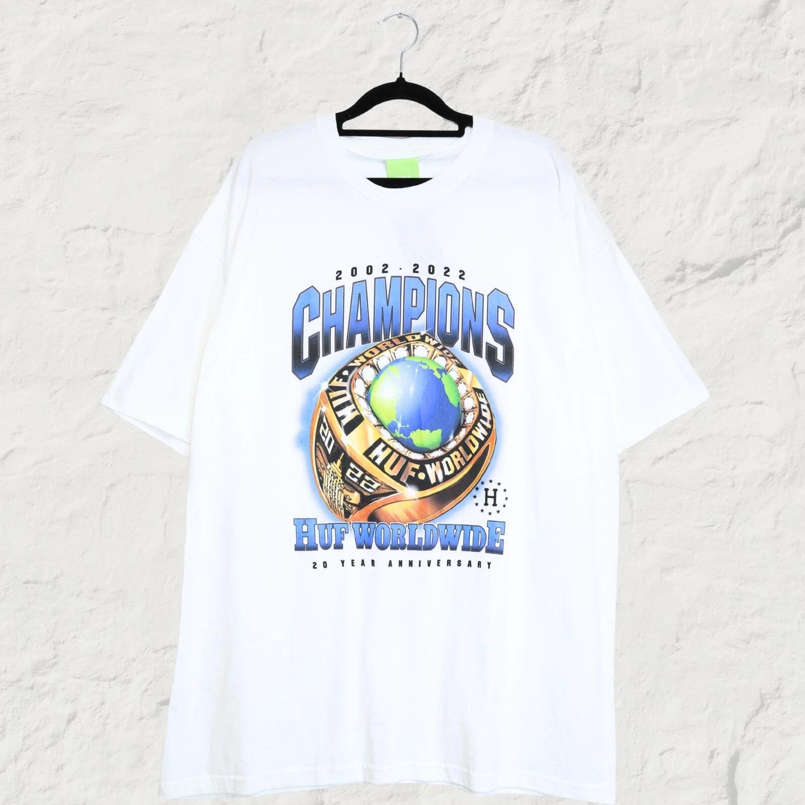 HUF Champions T Shirt White Graphic Tee Streetwear Skate Logo Tee Casual Size XL M