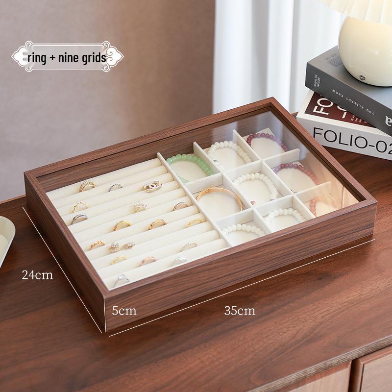 High-End Walnut Wood Grain Flip-Top Jewelry Box – Dustproof, Anti-Oxidation Ring Display