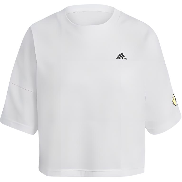 Adidas Alphabet Logo Print Crop Round Neck Short Sleeve T-Shirt Women Tops White H67199