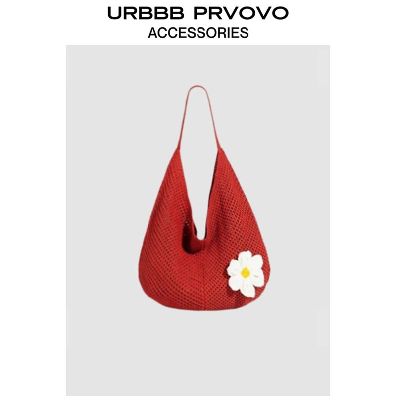 

Woven One-Shoulder Underarm Bag 2025 New Arrival Seaside Vacation Beach Bag Fashion All-Matching Large Capacity Totes Women Bright red