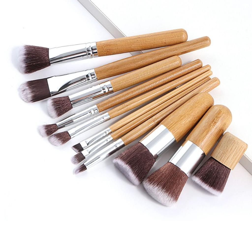 11Pcs Cosmetic Brushes Bamboo Handle Makeup Brush Set Professional Face Beauty Tools