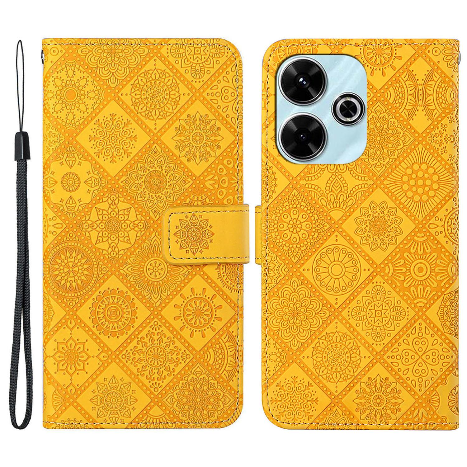 

For Xiaomi Redmi 13 5G/13 4G Leather Case Ethnic Style Phone Wallet Cover with Strap B