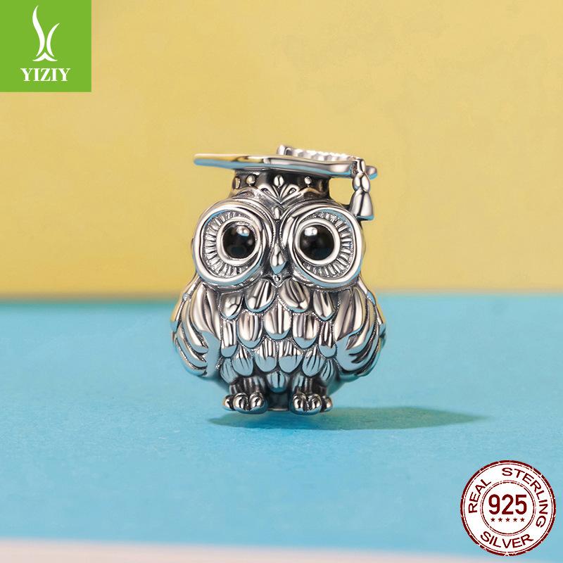 Graduation Season Wisdom Owl Diy Beaded Graduation Gift S925 Silver Beads Jewelry Accessories