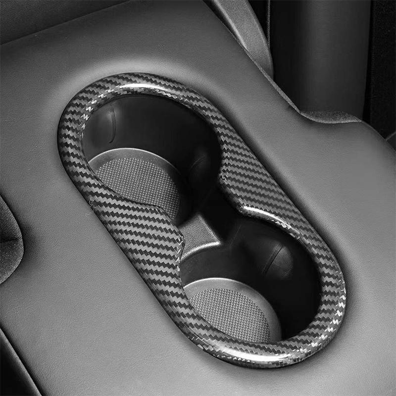 For Tesla Model 3 Y Car Cup Holder Frame Dry Carbon Fiber Trims Interior Accessories Modification Auto Parts
