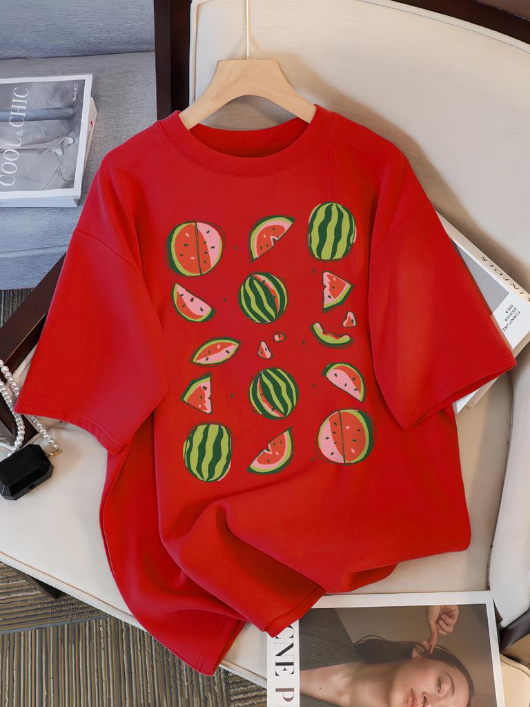 Delicious Watermelon Cut Open Print T-Shirt Women Cotton Street T Shirts O-Neck Oversize Clothes Casual Summer Short Sleeve