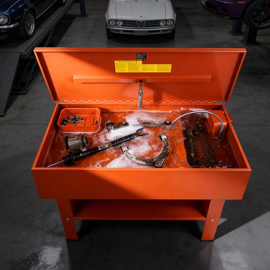 Parts Washer 151L Tank, 65L Solvent Capacity, 3L Per Minute Max Pump Output, Heavy Duty Steel Cabinet Electric Pump Automotive Parts Washer Cleaner