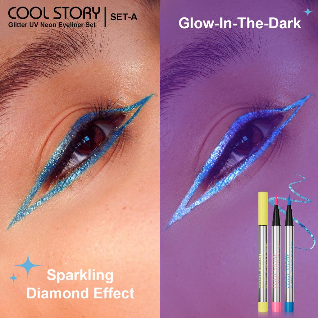 3 Pearlescent Fluorescent Eyeliner Set UV Face Color Lasting Quick Drying Waterproof Sweat Body Painting Suitable for Stage Halloween