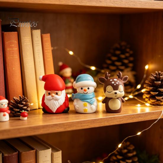 Decorative Figures for Christmas Vinyl Figurines, Cute Santa Claus Snowman Reindeer Mini Statue, Childlike Party Favors Small Holiday Desktop