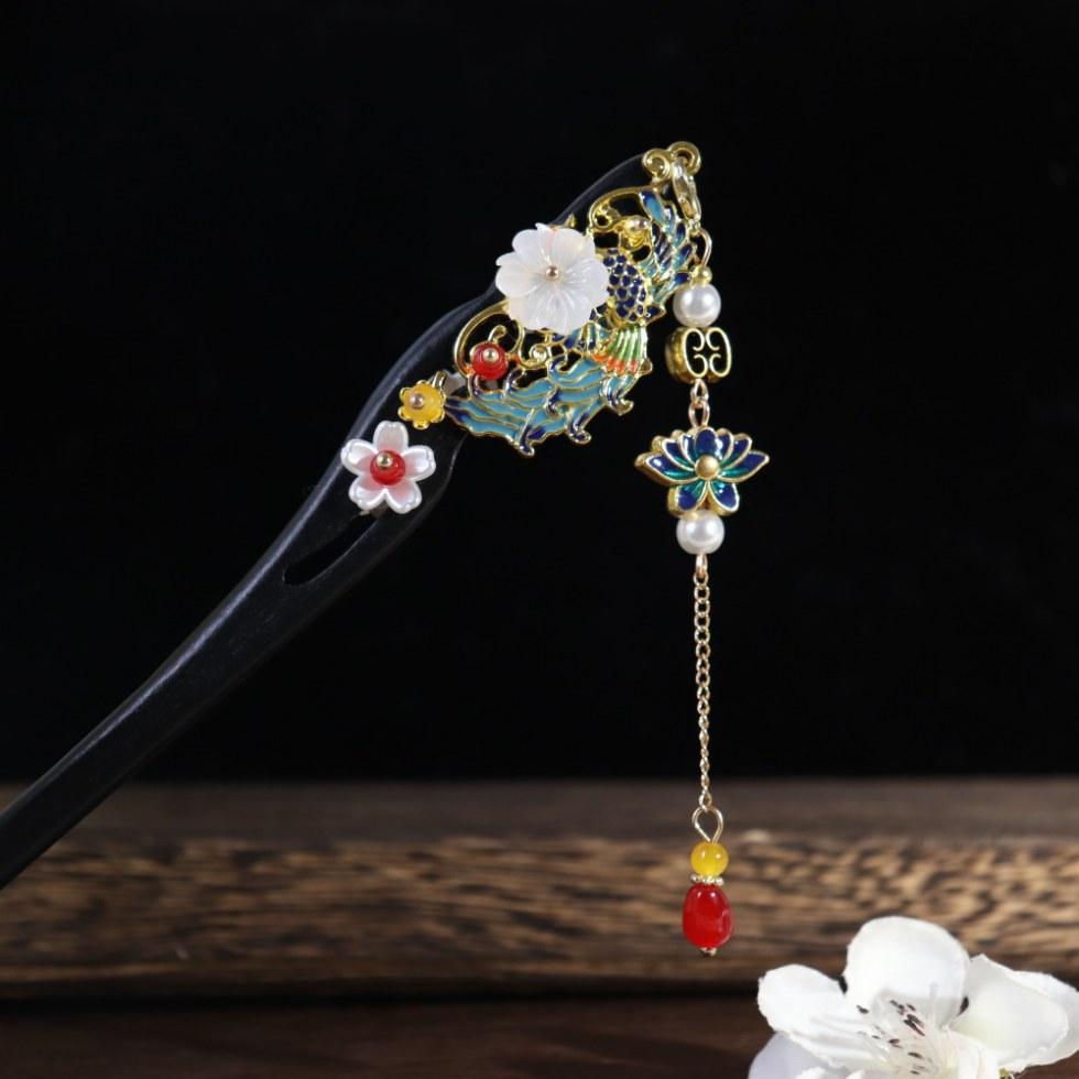 High Grade Chinese Style Tassel Wood Hairpin Elegant Women Hanfu Cheongsam Hair Ornament