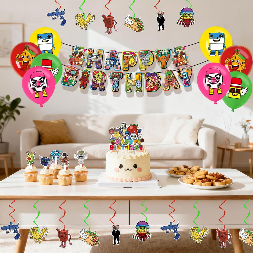 Birthday Theme Party Decoration Banner Pull Flag Cake Flag Balloon- Set