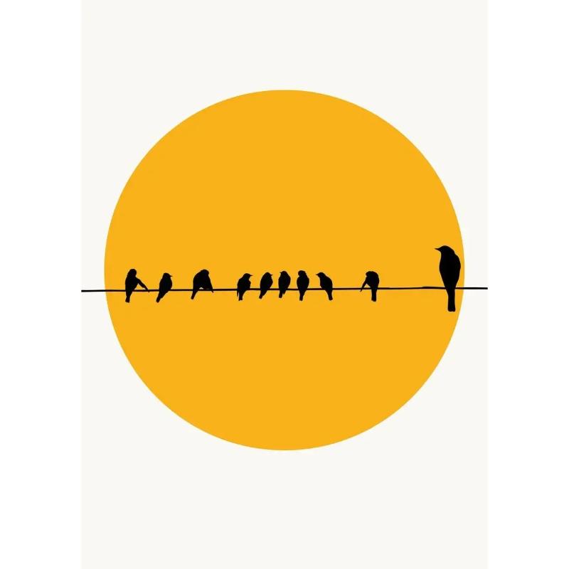 Modern Minimalist Canvas Painting Print Boho Style Trees Birds Sun Landscape Canvas Wall Art Poster Prints for Living Room Home Decor