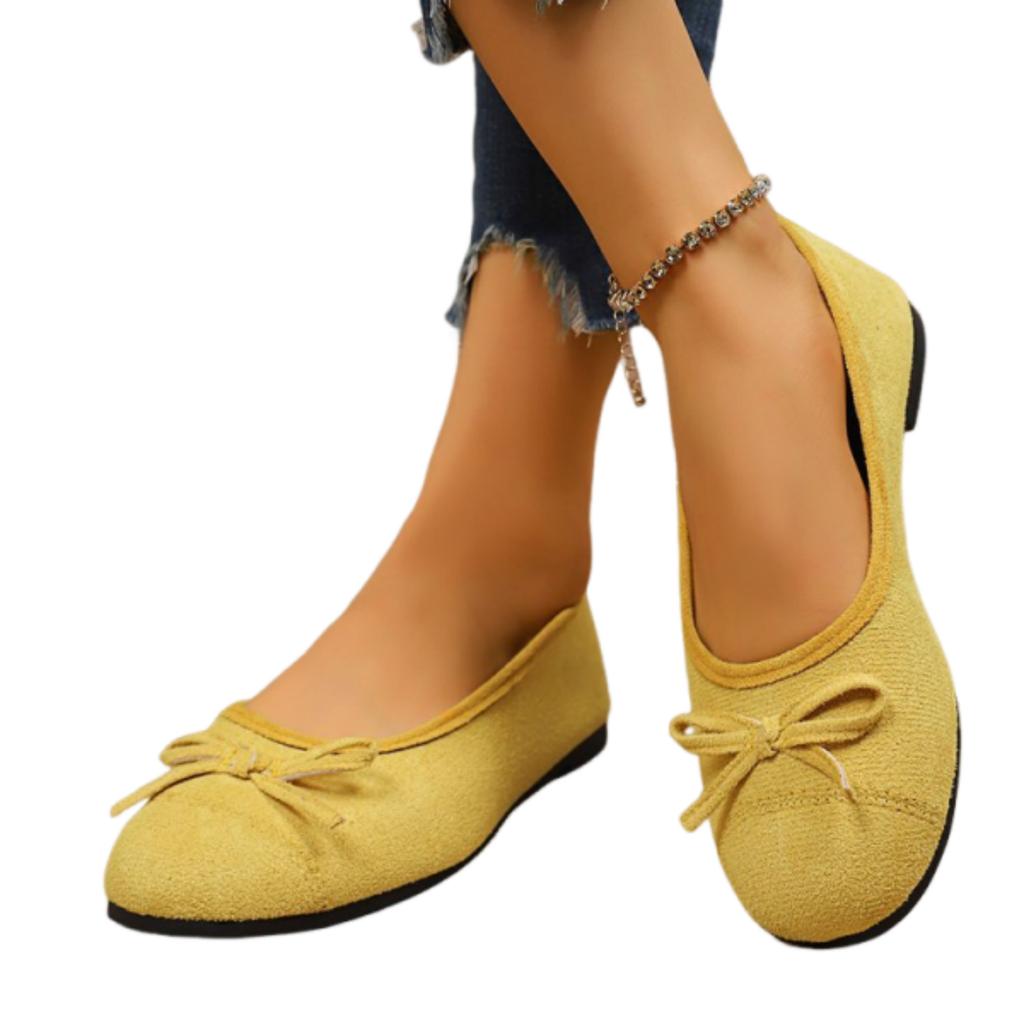 Women's Ballet Flats Slip On Round Toe Bow Accent Soft Upper Flexible Sole Casual Footwear