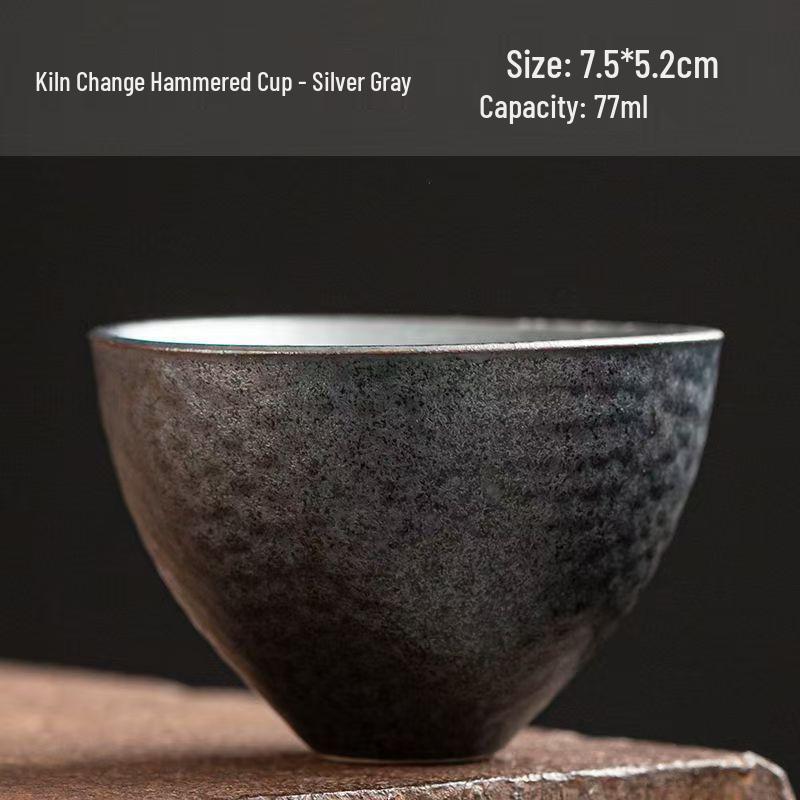 Handmade Jianzhan Coarse Pottery Teacup Set with Hammered Pattern - Retro Ceramic Kung Fu Tea Cup & Coaster