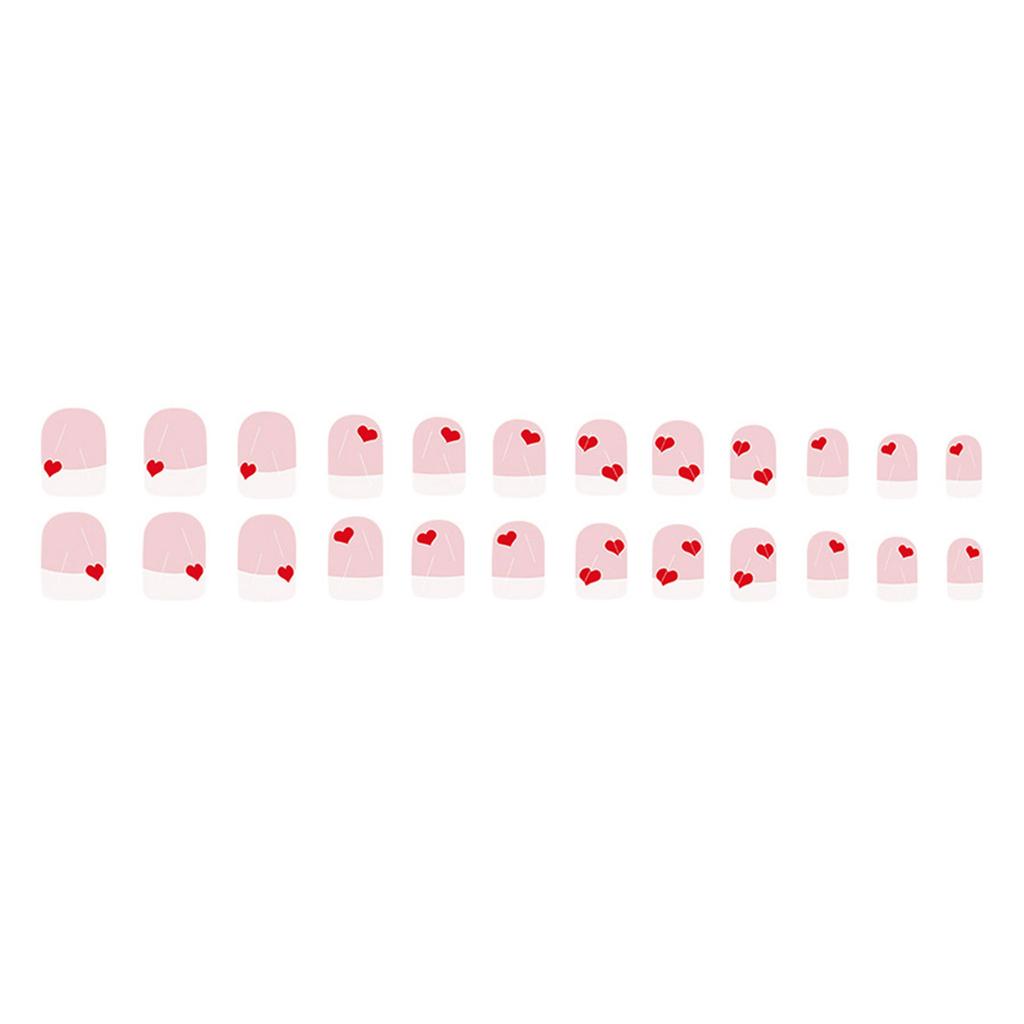 24 Pcs Valentines Day Press On Nail White French Tip False Nail Heart Acrylic Nail Short Square Stick on Nail