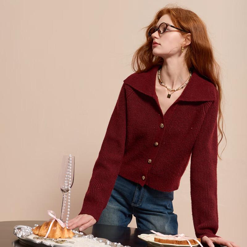 

Sancai 2025 Winter Sequin Lapel Knit Cardigan L