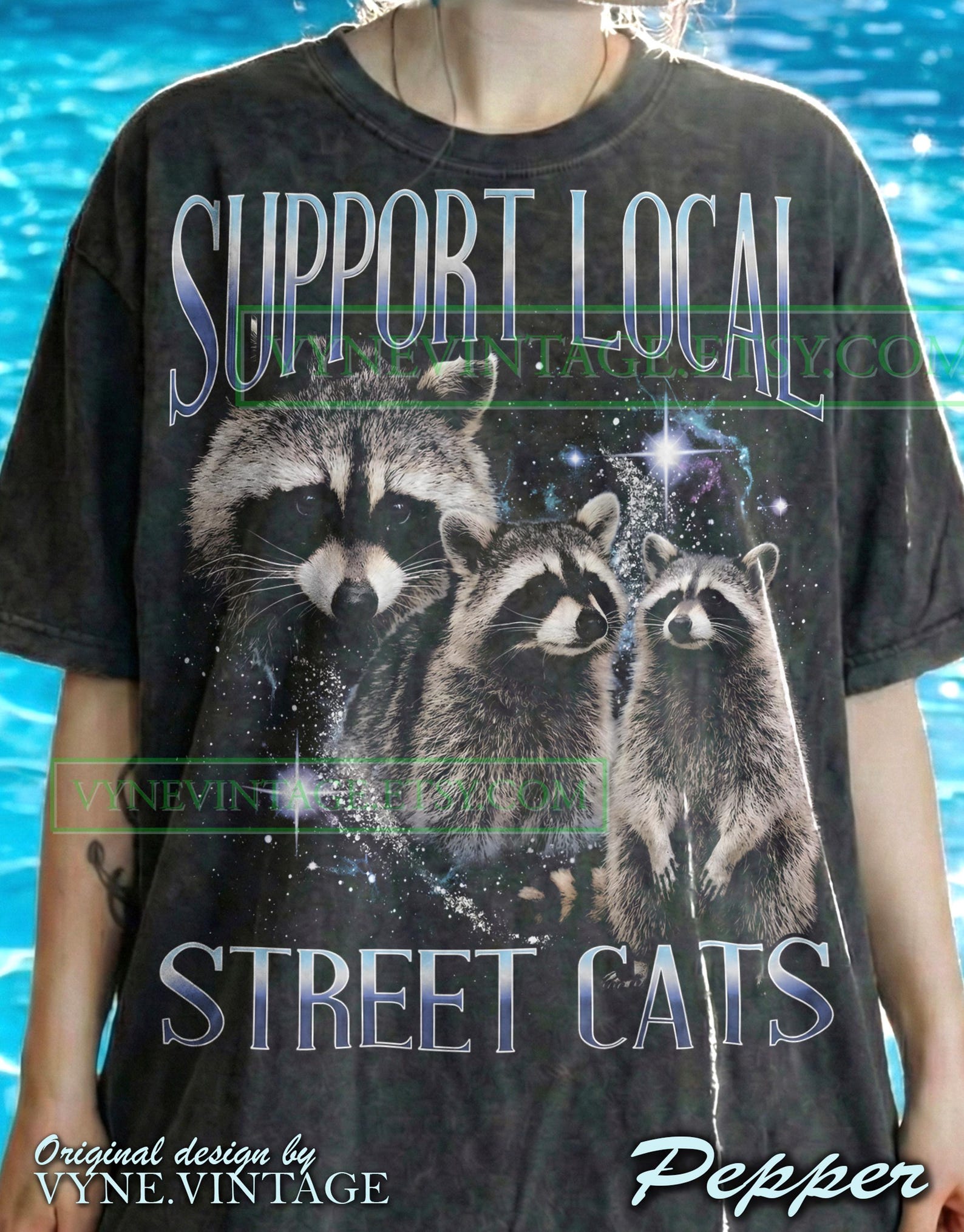 Support Local Street Cats Comfort Colors® Tshirt, Raccoon Tees, Trash Panda Sweater, Retro Vintage Galaxy Tanktop, Space Sparkle Design 3XL