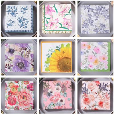 20Pcs/pack Flower Printed Dinner Paper Disposable Tableware Napkin Tissues Wedding Birthday Party Decor