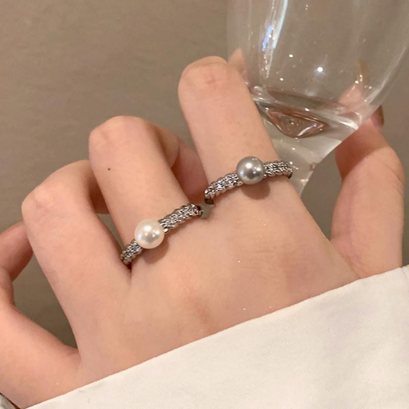 New Light Luxury Zircon Pearl Ring for Women Open Metal Finger Rings Design Simple Elegant Female Jewelry Wedding Gift Wholesale