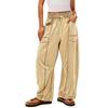 Women's Elastic Drawstring High Waist Stitch Detail Pocket Wide Leg Loose Casual Long Pants Summer Daily Jogger Trousers