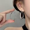 Silver Water Drop Hoop Earrings with Pure Silver Needle – Women's High-End Hong Kong Style