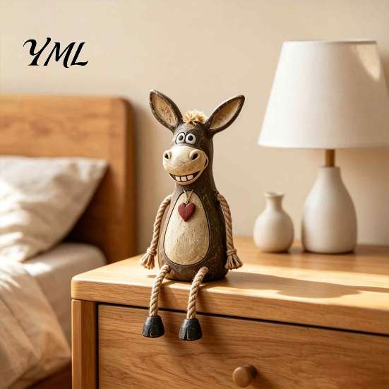 Unique Housewarming Gift Donkey Shelf Sitter Resin Figurine, Dangling Leg Farm Animal Statue, Rustic Stable Craft Ornament Country Table Edge