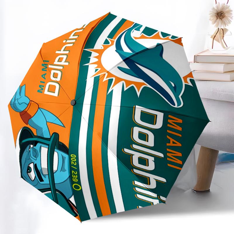 Printed Miami Dolphins logo Folding Umbrella,Outdoor,Leisure,And Travel Umbrella,Durable Umbrella Fabric,Birthday And Holiday Gift