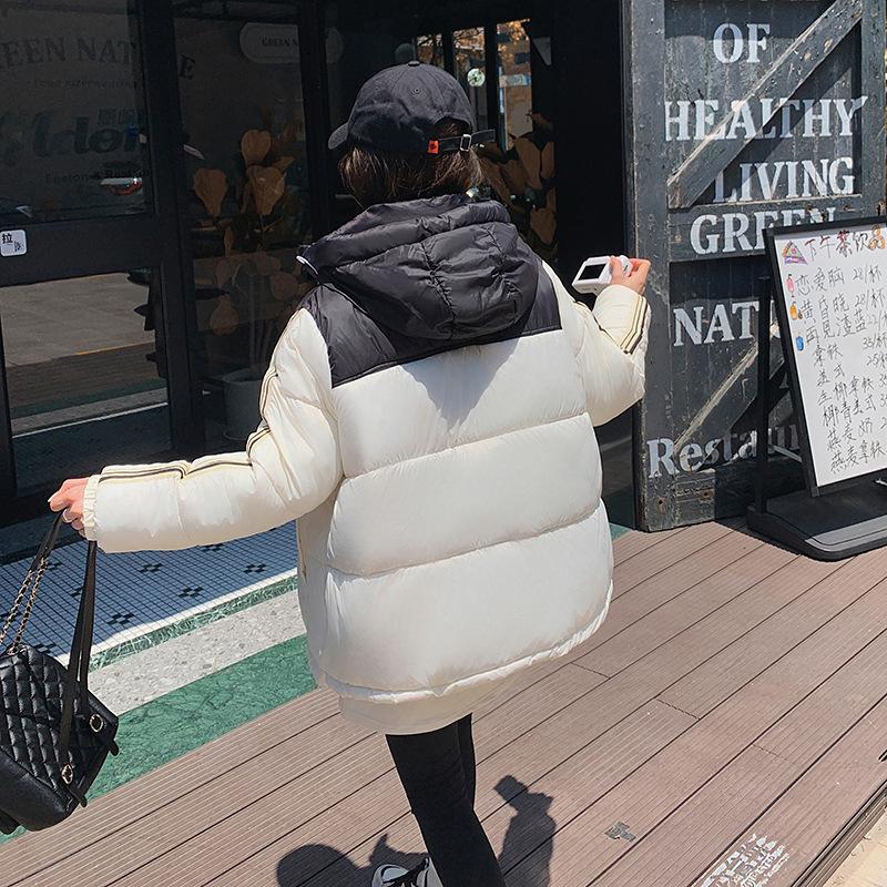 Spliced contrasting hooded cotton clothes for women in 2025 winter new loose thickened warm jacket bread jacket