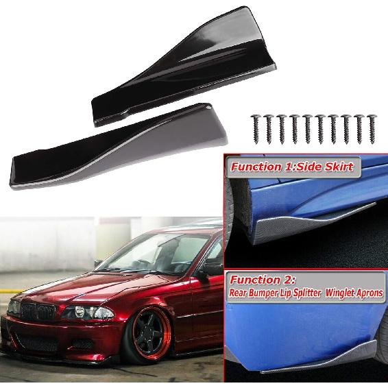2pcs Rear Bumper Diffuser, Universal Side Skirts, Glossy Black Rear Bumper Diffuser Lip Side Skirts with Mounting Screws for Cars