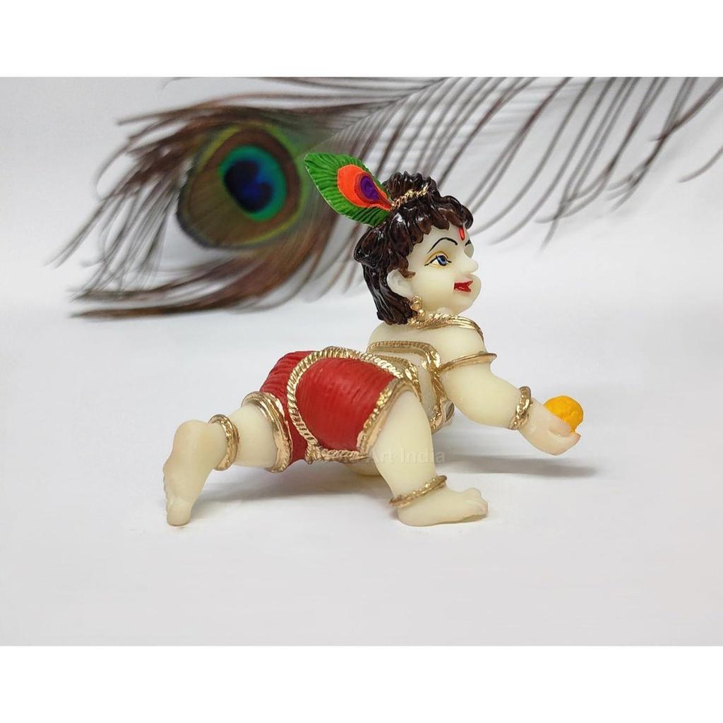 India Laddu Gopal Idol Ivory Body Red Dhoti for Car Dashboard Makhan Chor Little Krishna Idol Murti for Gifting Lord Krishna Statue