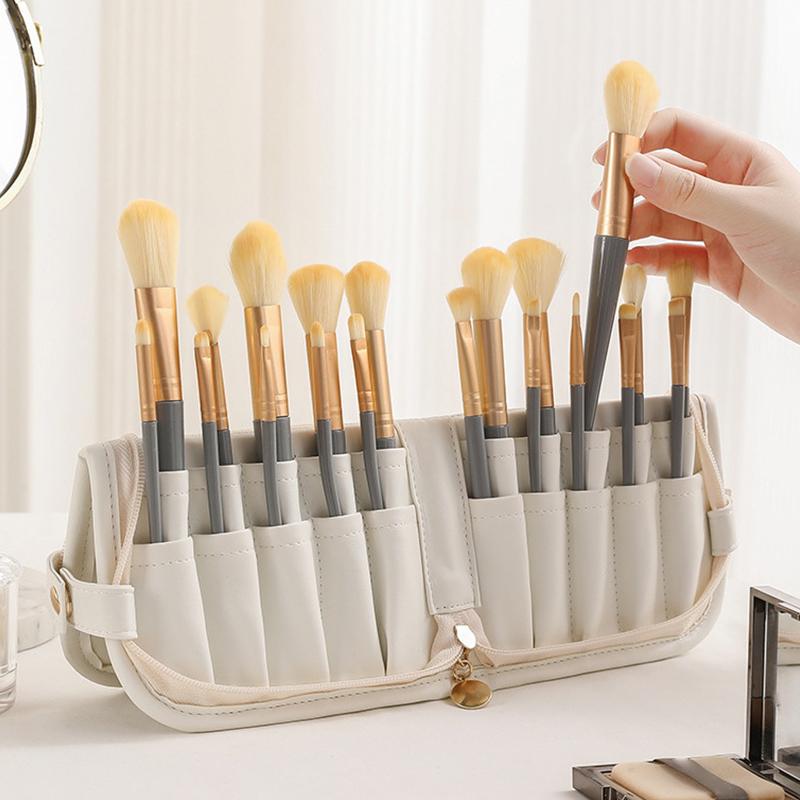 Makeup Brush Case Makeup Brush Holder Travel Waterproof Cosmetic Bag Stand-Up Foldable Makeup Cup With Zipper Makeup Brush Bag