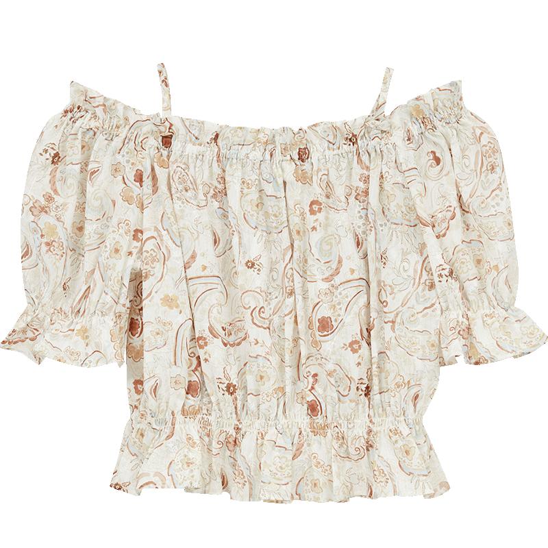 

VEROMODA 2026 Summer Puff Sleeve Printed Blouse with Ruffle Hem M