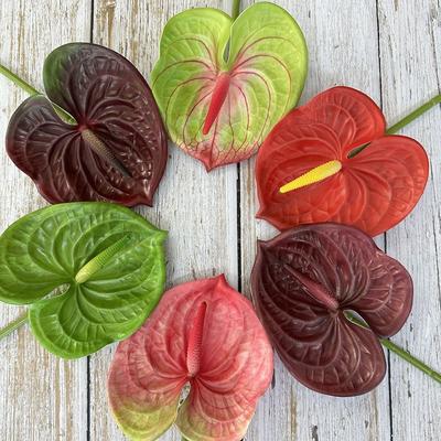 NEW Multicolor Artificial Small Anthurium 60cm Soft Rubber Faux Red Palm Real Touch Photo Props Simulation Plant DIY Accessories