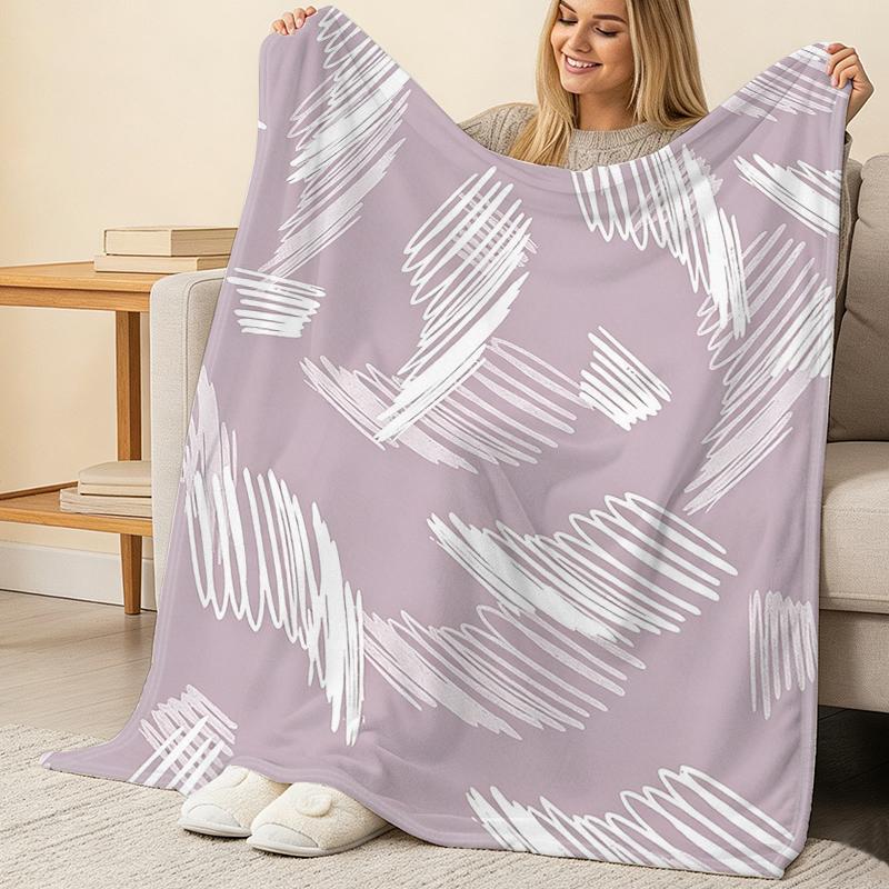 Printed Flannel Blanket: Soft Cozy with Simple Lines, Warm Home Throw, Versatile Decor for Halloween & Christmas