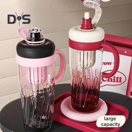 Reusable Drinking Mug Iced Coffee Cup Gradient Color Smoothie Cup 950ml Tumbler with Straw Leakproof BPA-Free Plastic Cup for Students